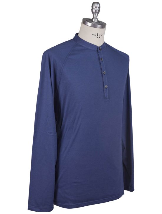 Kiton Kiton Blue Cotton Cashmere Sweater Half Button Blue 001
