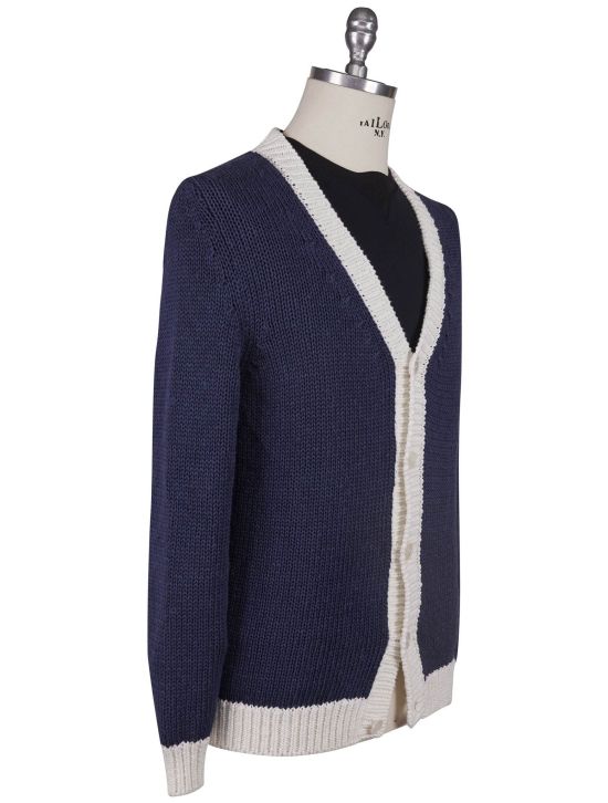 Kiton Kiton Blue Cotton Linen Sweater Cardigan Blue 001