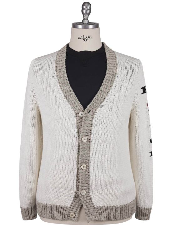 Kiton Kiton White Beige Cotton Linen Sweater Cardigan White / Beige 000