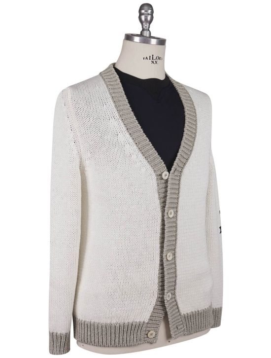 Kiton Kiton White Beige Cotton Linen Sweater Cardigan White / Beige 001