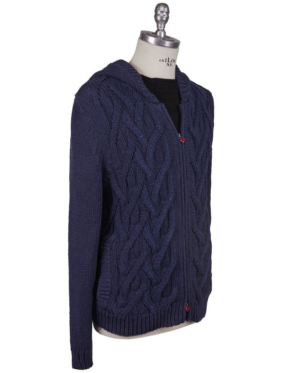Kiton Kiton Blue Cotton Linen Sweater Full Zip Blue 001
