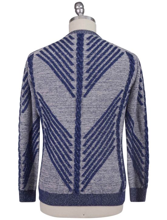 Kiton Kiton Blue White Cashmere Sweater Crewneck Blue / White 001