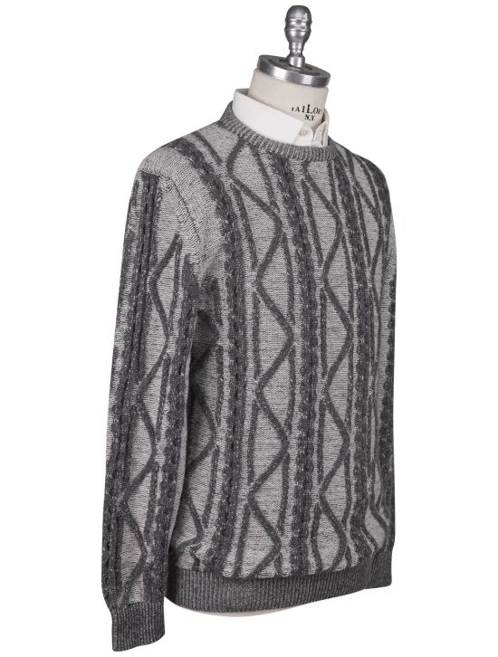 Kiton Kiton White Gray Cashmere Sweater Crewneck White / Gray 001