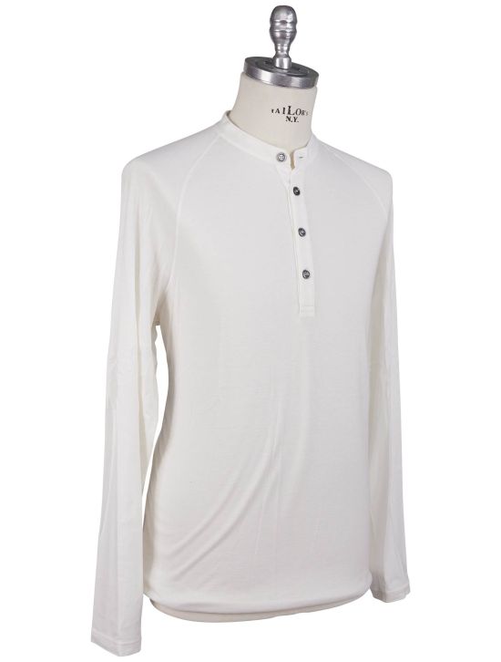 Kiton Kiton White Cotton Cashmere Sweater Half Button White 001