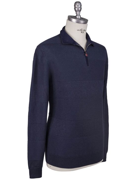Kiton Kiton Blue Linen Cashmere Sweater Polo Blue 001