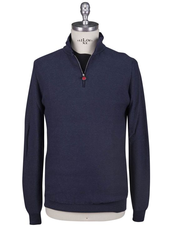 Kiton Kiton Blue Linen Cashmere Sweater Polo Half Zip Blue 000