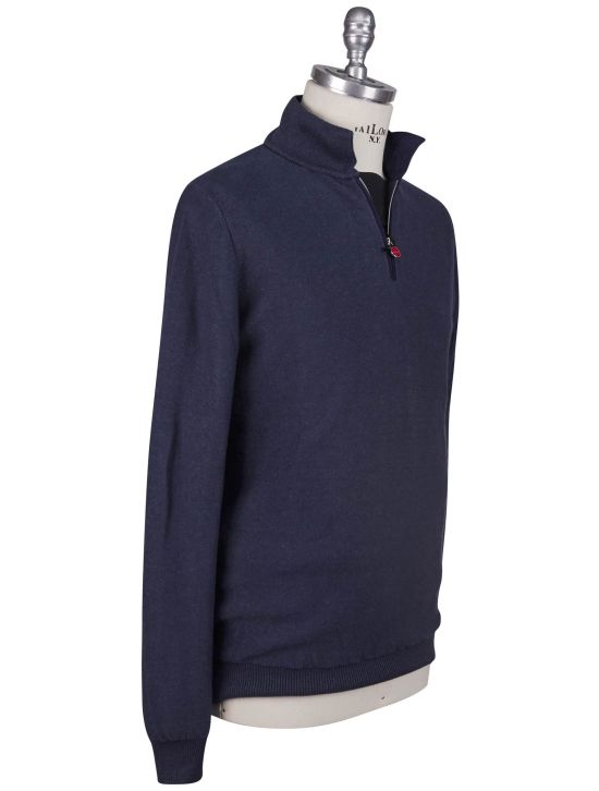 Kiton Kiton Blue Linen Cashmere Sweater Polo Half Zip Blue 001