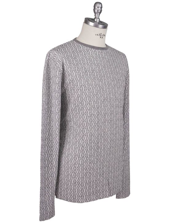 KNT Kiton Knt Gray White Cashmere Cotton Sweater Crewneck Gray / White 001