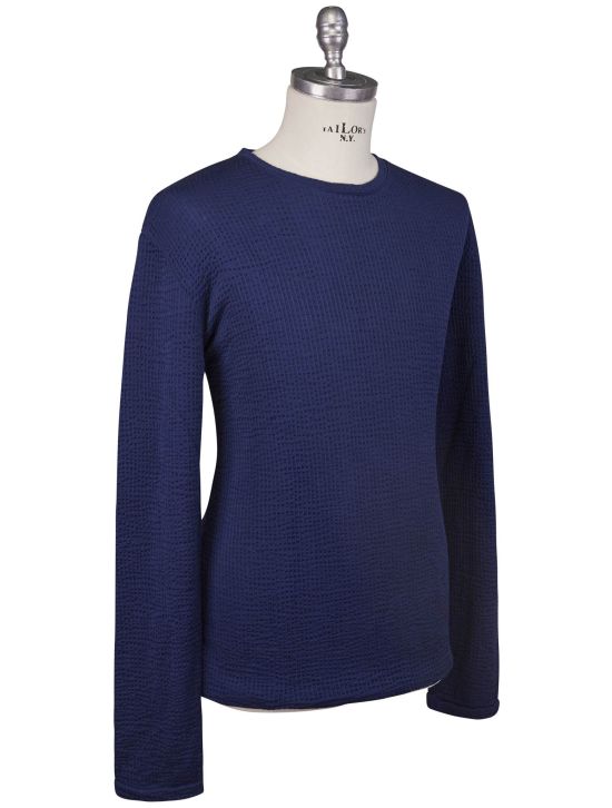 KNT Kiton Knt Blue Cotton Cashmere Sweater Crewneck Blue 001