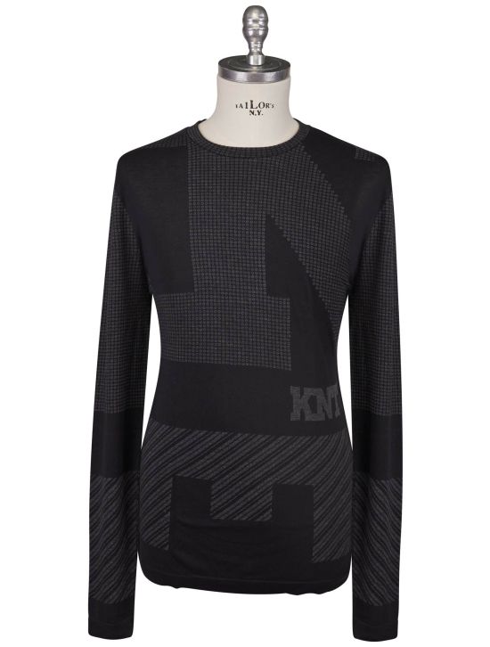 KNT Kiton Knt Black Gray Cotton Sweater Crewneck Black / Gray 000