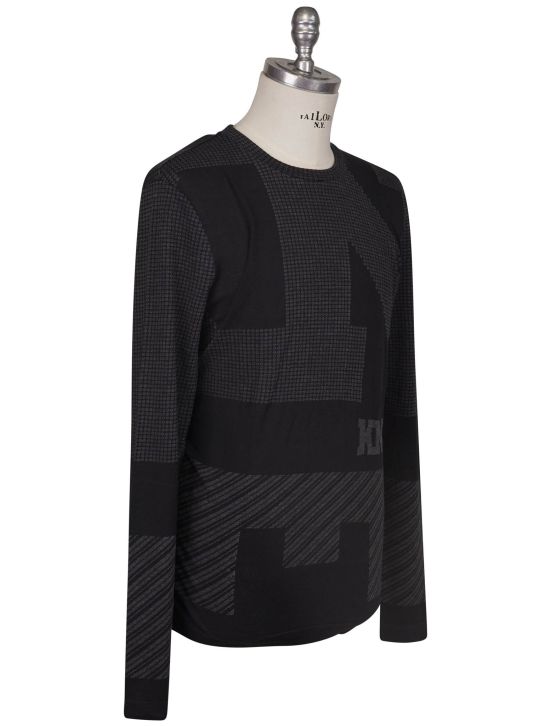 KNT Kiton Knt Black Gray Cotton Sweater Crewneck Black / Gray 001