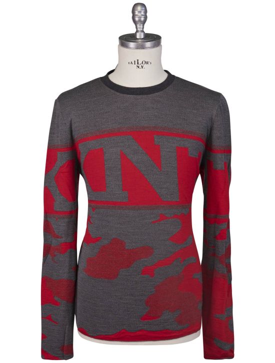 KNT Kiton Knt Gray Red Wool Cashmere Sweater Crewneck Gray / Red 000