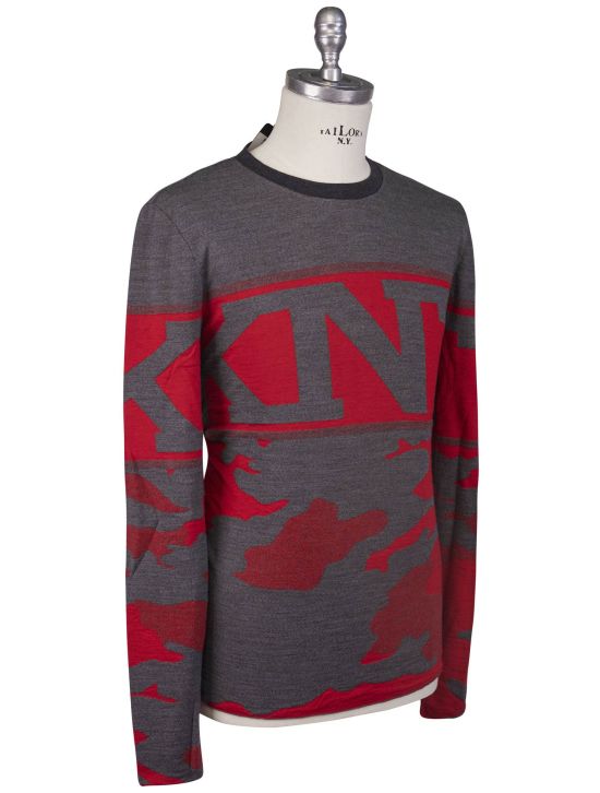 KNT Kiton Knt Gray Red Wool Cashmere Sweater Crewneck Gray / Red 001
