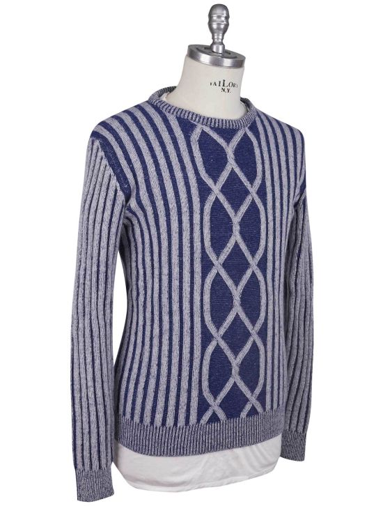 Kiton Kiton Knt White Blue Virgin Wool Cashmere Sweater Crewneck White / Blue 001