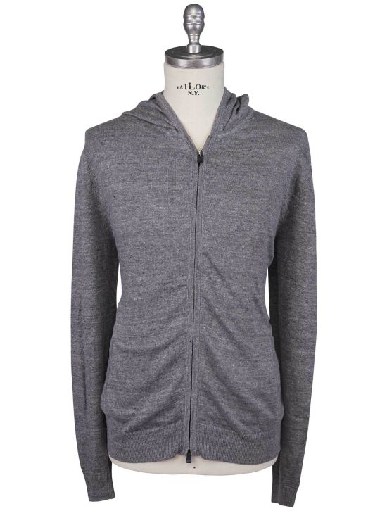 KNT Kiton Knt Gray Linen Cotton Sweater Full Zip Gray 000