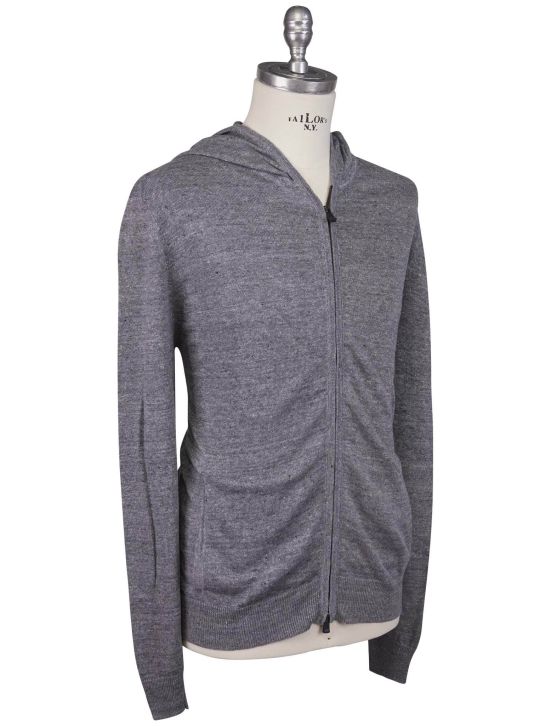 KNT Kiton Knt Gray Linen Cotton Sweater Full Zip Gray 001