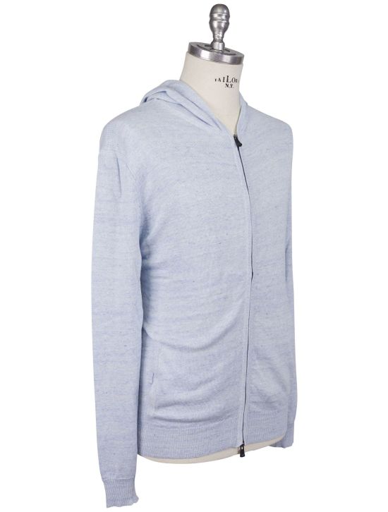 KNT Kiton Knt Light Blue Linen Cotton Sweater Full Zip Light Blue 001