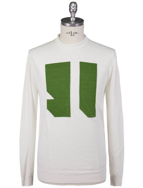 KNT Kiton Knt White Green Linen Cotton Sweater Crewneck White / Green 000