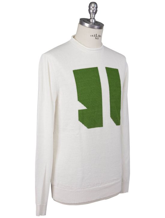 KNT Kiton Knt White Green Linen Cotton Sweater Crewneck White / Green 001