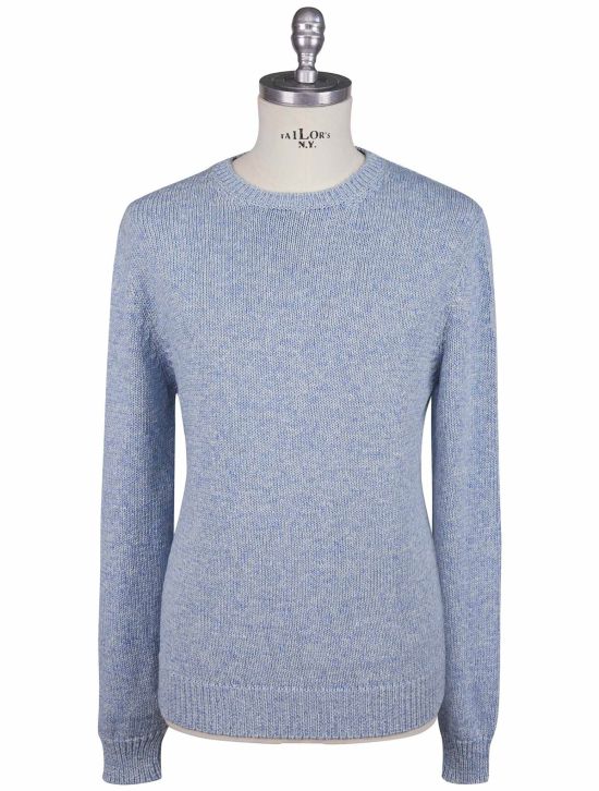 KNT Kiton Knt Blue Cotton Linen Sweater Crewneck Blue 000
