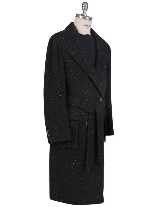 Kiton Kiton Black Virgin Wool Cashmere Silk Double Breasted Overcoat Black 001