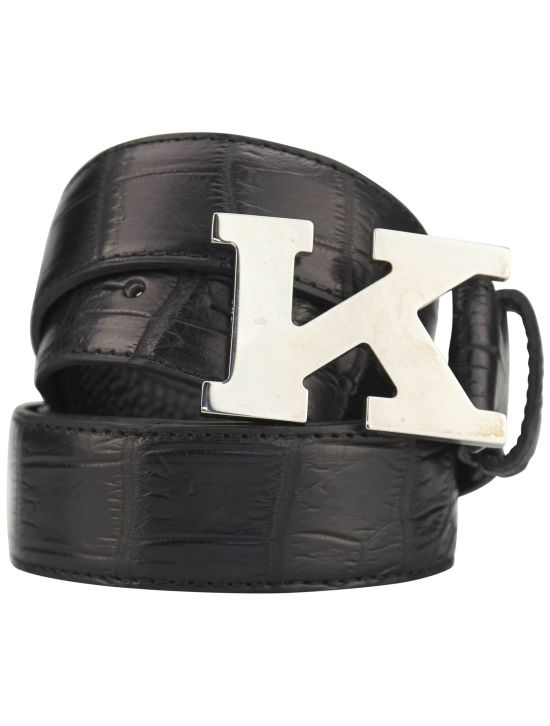 Kiton Kiton Black Leather Crocodile Belt Black