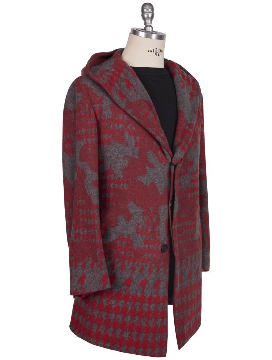 KNT Kiton Knt Red Gray Cashmere PA Overcoat Red / Gray 001