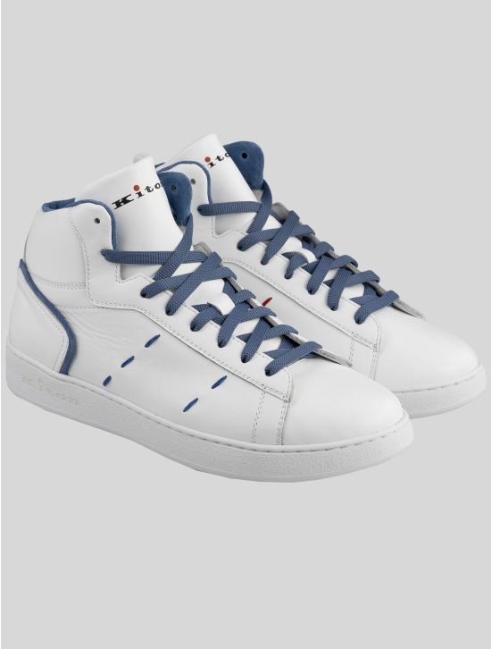 Kiton Kiton White Light Blue Leather Sneakers White / Light Blue 000