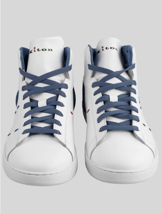 Kiton Kiton White Light Blue Leather Sneakers White / Light Blue 001