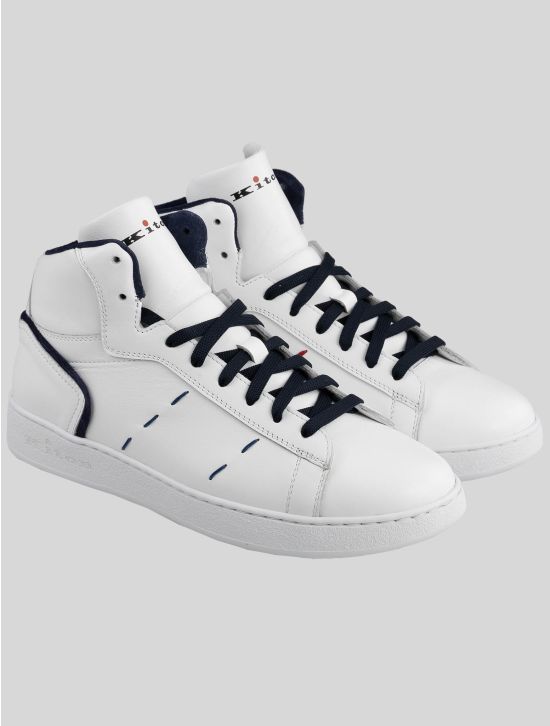 Kiton Kiton White Dark Blue Leather Sneakers White / Dark Blue 000