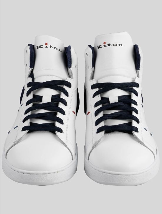 Kiton Kiton White Dark Blue Leather Sneakers White / Dark Blue 001