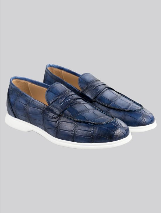 Kiton Kiton Blue Leather Crocodile Loafers Blue 000
