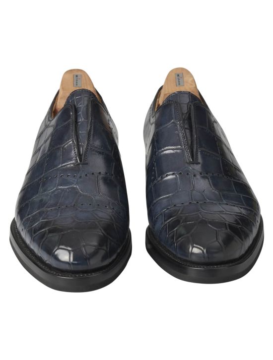 Kiton Kiton Blue Leather Crocodile Dress Shoes Blue 001