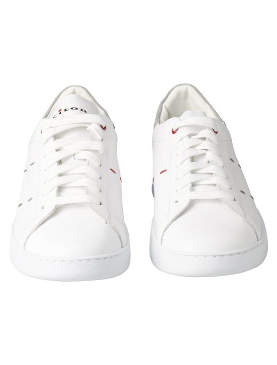 Kiton Kiton White Gray Leather Sneaker White / Gray 001