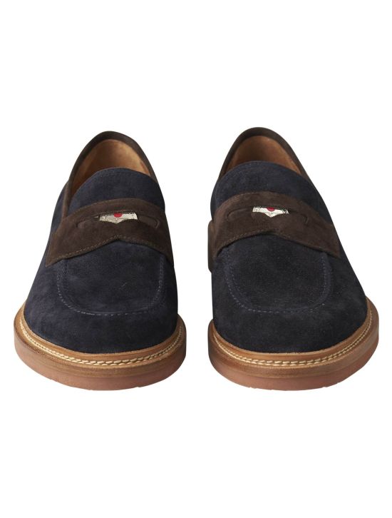 Kiton Kiton Blue Brown Leather Suede Loafers Blue / Brown 001