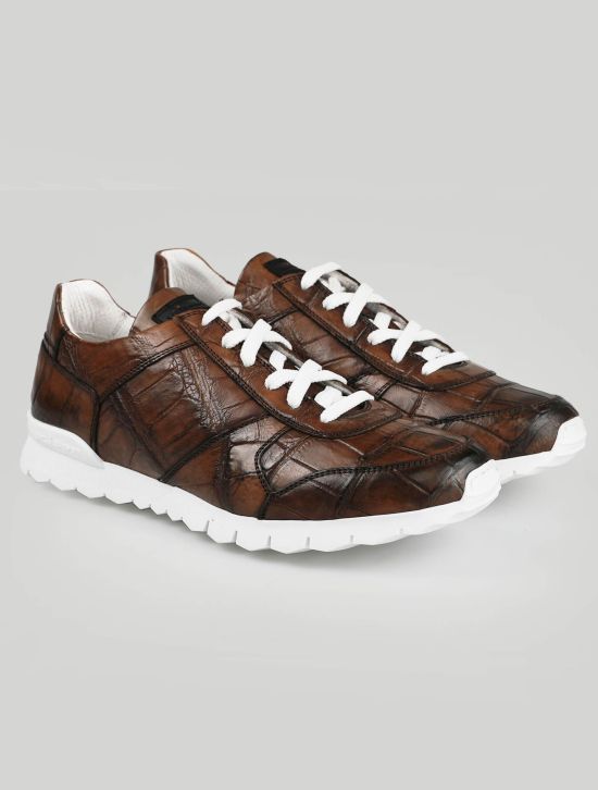 Kiton Kiton Brown Leather Crocodile Sneakers Brown 000