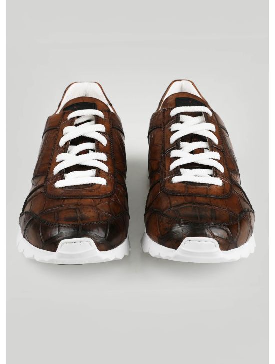 Kiton Kiton Brown Leather Crocodile Sneakers Brown 001