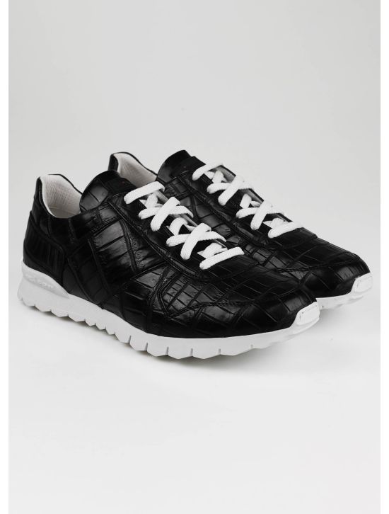Kiton Kiton Black Leather Crocodile Sneakers Black 000