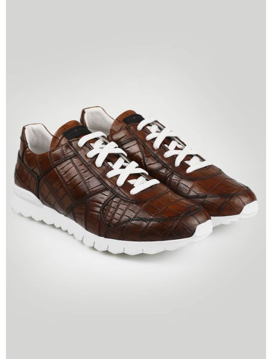 Kiton Kiton Brown Leather Crocodile Sneakers Brown 000