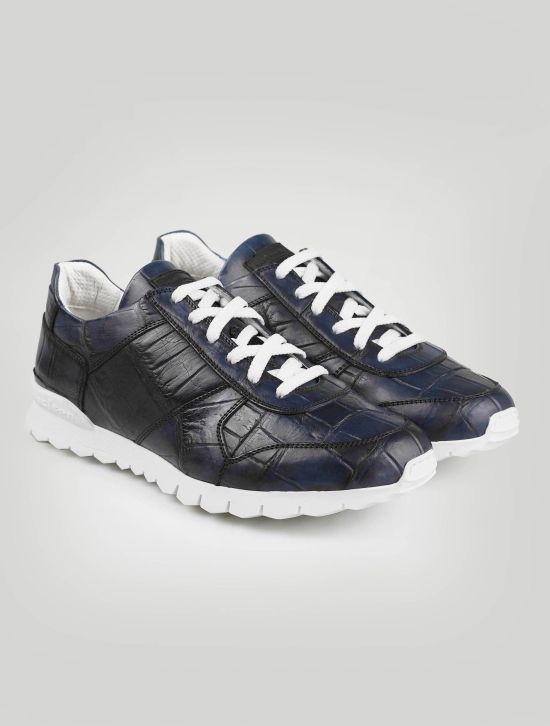 Kiton Kiton Blue Leather Crocodile Sneakers Blue 000