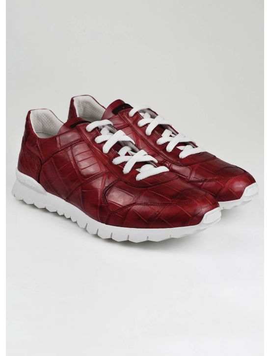 Kiton Kiton Red Leather Crocodile Sneakers Red 000
