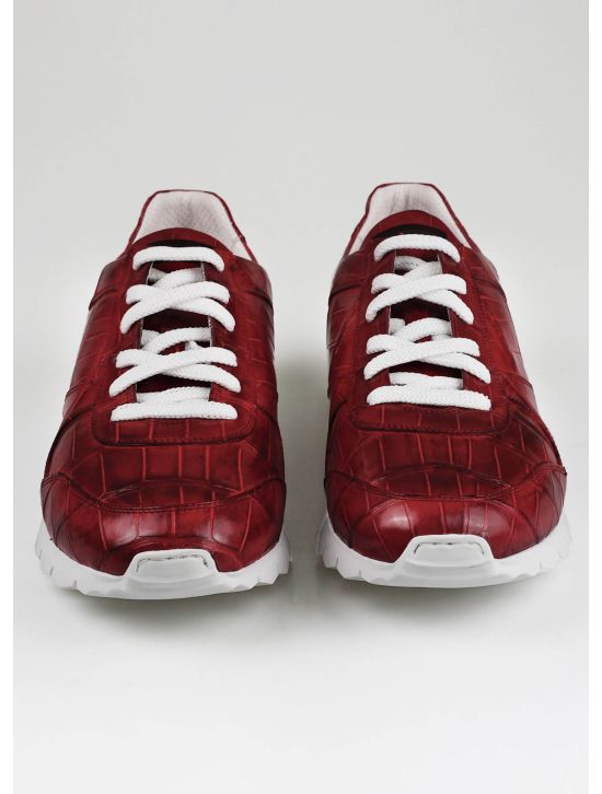 Kiton Kiton Red Leather Crocodile Sneakers Red 001
