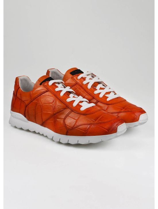 Kiton Kiton Orange Leather Crocodile Sneakers Orange 000