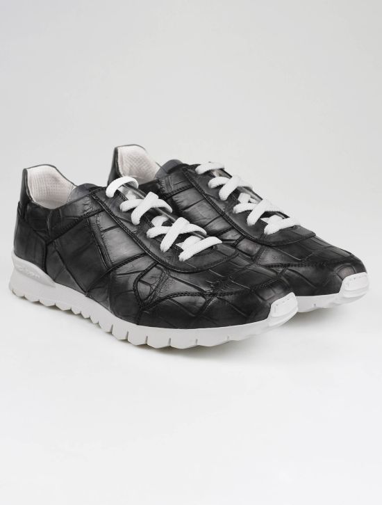 Kiton Kiton Dark Gray Leather Crocodile Sneakers Dark Gray 000