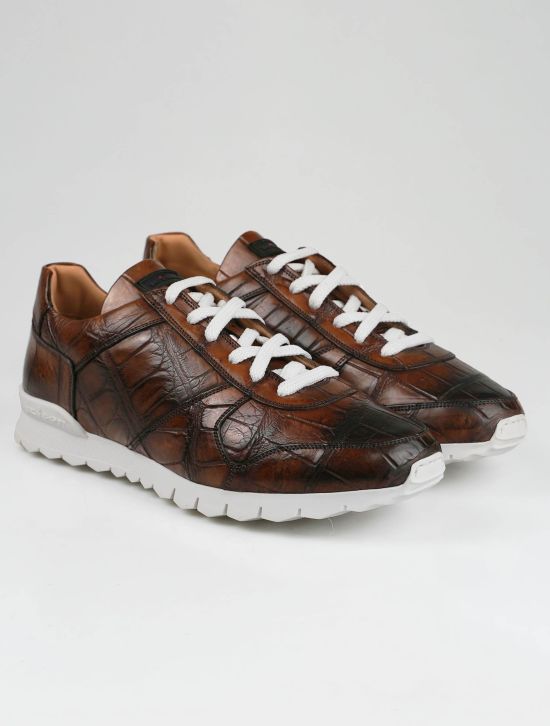 Kiton Kiton Brown Leather Crocodile Fur Sheepskin Sneakers Brown 000