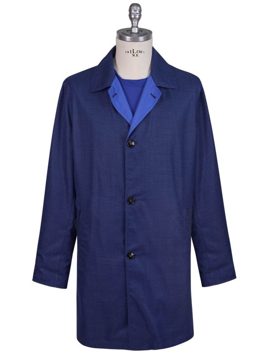 Kiton Kiton Blue Virgin Wool Silk Linen Pl Reverse Overcoat Blue 000