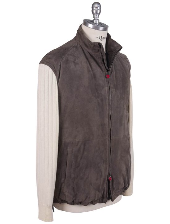 Kiton Kiton Gray Leather Suede Cashmere Coat Gray 001