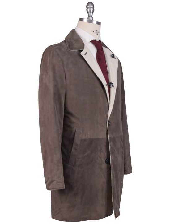 Kiton Kiton Gray White Leather Suede PL Overcoat Gray / White 001