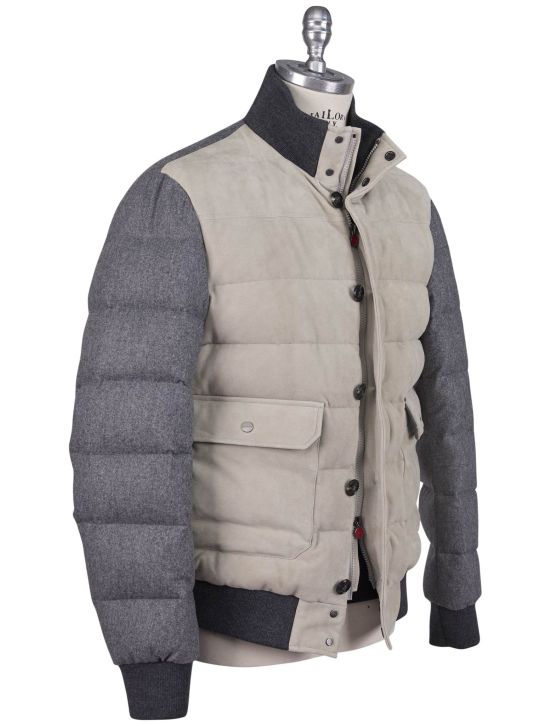 Kiton Kiton Gray Wool Leather Suede Coat Beige / Gray 001