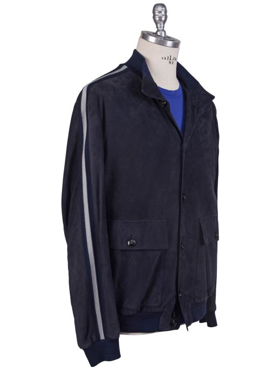Kiton Kiton Blue Leather Suede Coat Blue 001